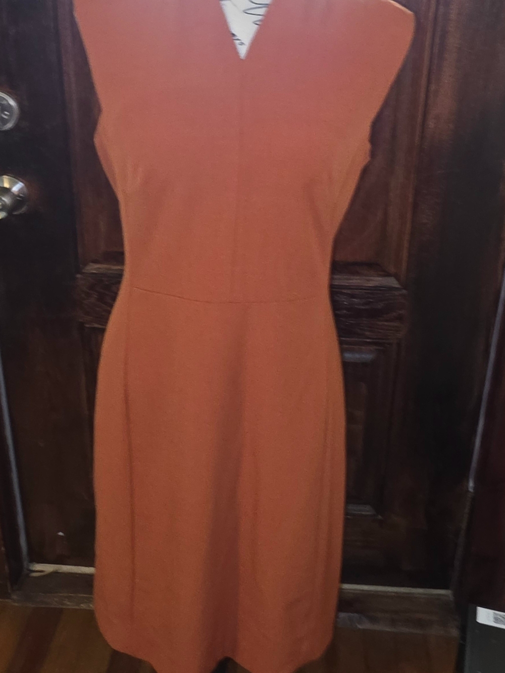 MM.LaFleur Rust Orange V-Neck Sleeveless Shift Dress "Aditi" Size 8
